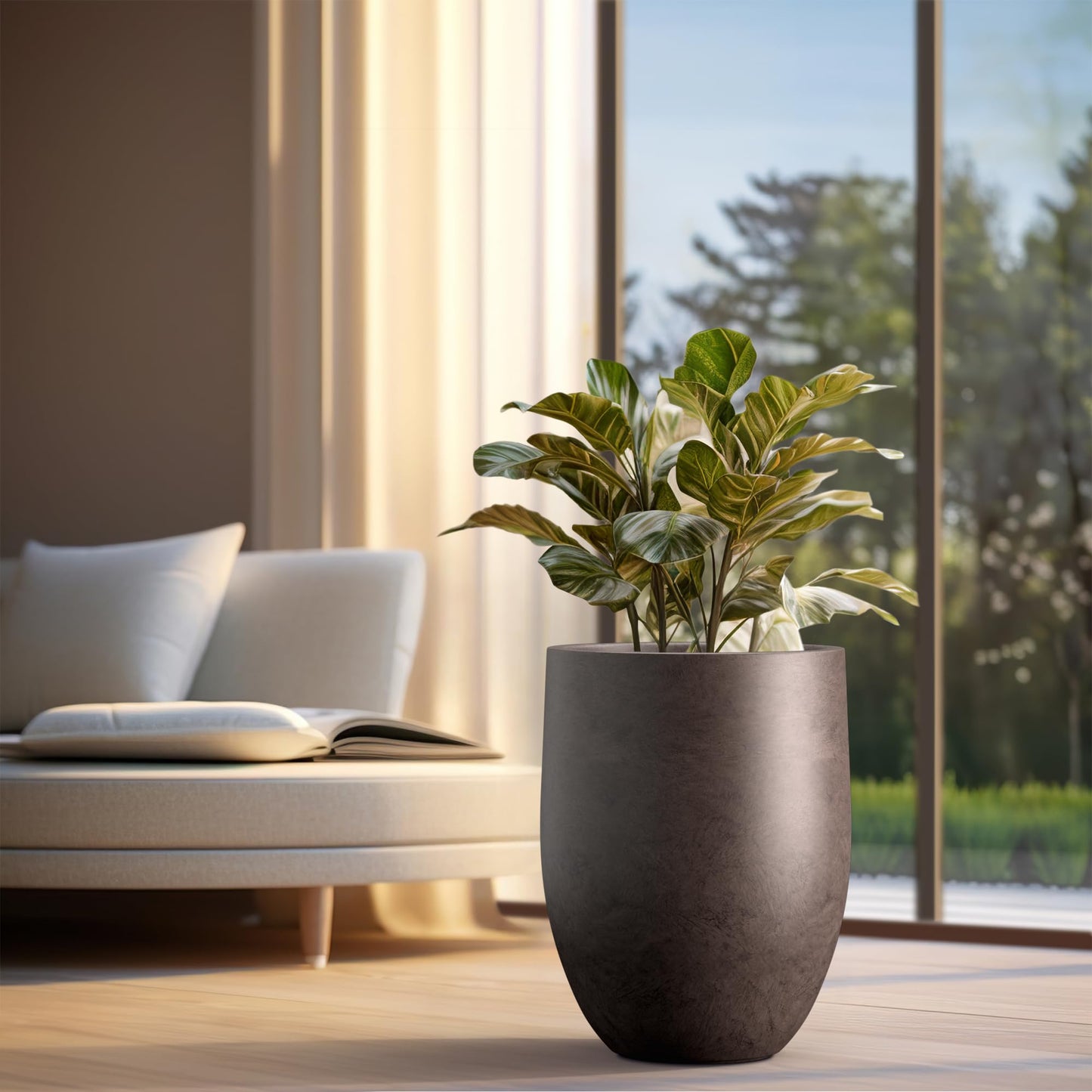 Kante Tall Concrete Planter, 21.7-Inch Height Weathered Concrete Large Indoor Outdoor Plant Pot with Drainage Hole for Patio Garden Home, Modern Decor for Flowers and Tree