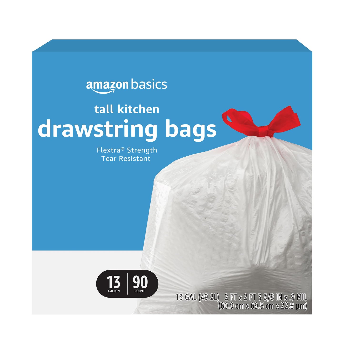 Amazon Basics Flextra Tall Kitchen Drawstring Trash Bags, 13 Gallon, 120 Count