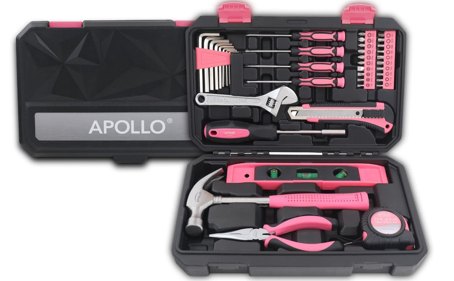 Apollo Tools Original 39 Piece General Household Tool Set in Toolbox Storage Case with Essential Hand Tools for Everyday Home Repairs, DIY and Crafts - Pink Ribbon - Pink - DT9706P