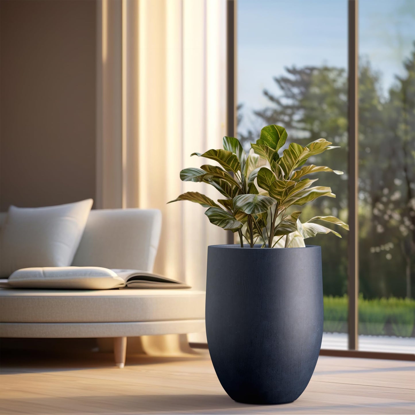 Kante Tall Concrete Planter, 21.7-Inch Height Weathered Concrete Large Indoor Outdoor Plant Pot with Drainage Hole for Patio Garden Home, Modern Decor for Flowers and Tree