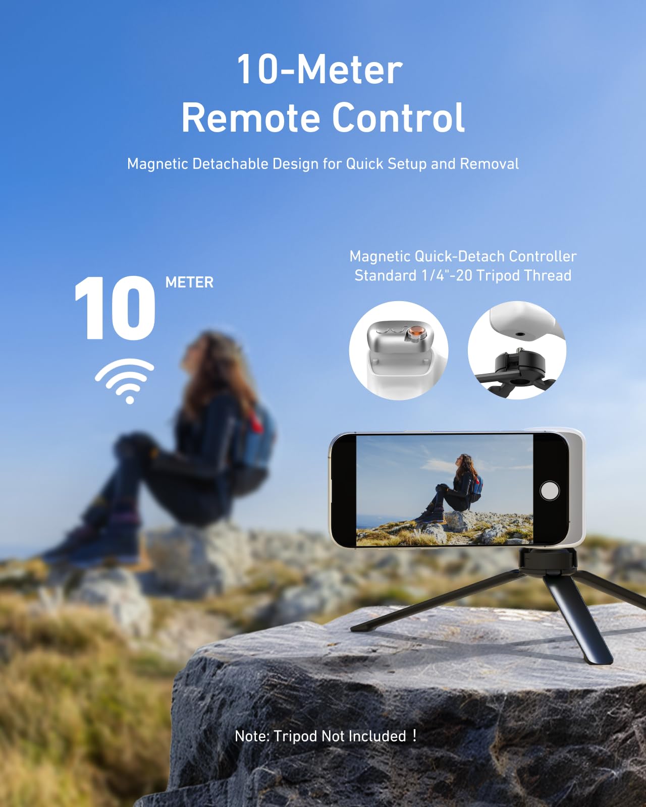 TELESIN Upgraded Magnetic Phone Camera DSLR Style Shutter Grip for iPhone & Android with Anti-Drop Detachable Wireless Shutter Button - 1/4" Screw - FunShot Comfort Ergonomic Camera Grip Handle Holder