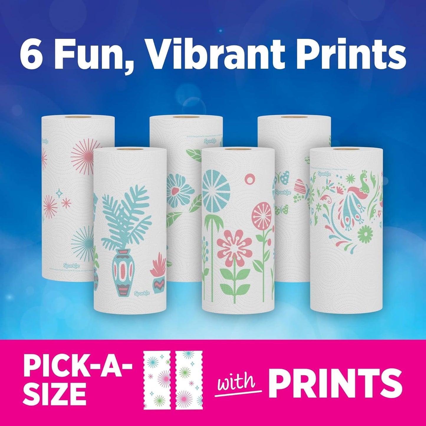 Sparkle Pick-A-Size Paper Towels, 6 Double Rolls (660 Sheets Total) - Strong 2-Ply Towels for Kitchen Cleanup and Everyday Messes