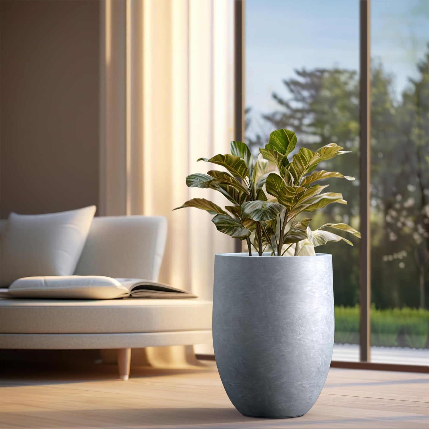 Kante Tall Concrete Planter, 21.7-Inch Height Weathered Concrete Large Indoor Outdoor Plant Pot with Drainage Hole for Patio Garden Home, Modern Decor for Flowers and Tree