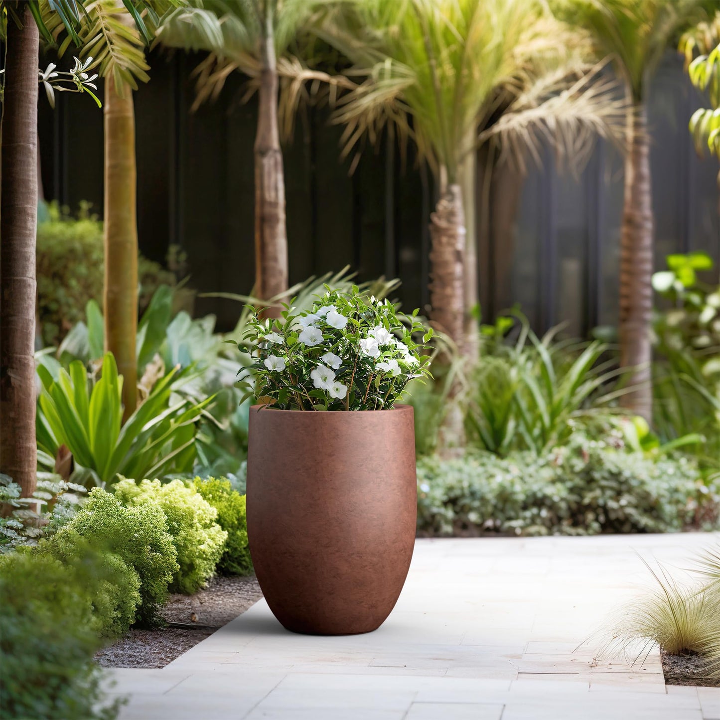Kante Tall Concrete Planter, 21.7-Inch Height Weathered Concrete Large Indoor Outdoor Plant Pot with Drainage Hole for Patio Garden Home, Modern Decor for Flowers and Tree
