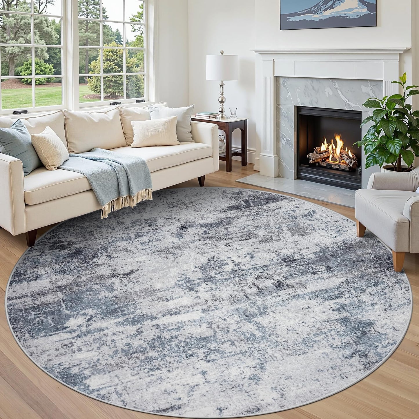 9x12 Area Rugs for Living Room Washable: Abstract Large Rug for Dining Room Bedroom Carpet Non Slip 9 by 12 Indoor Modern Nursery Home Office Blue Grey