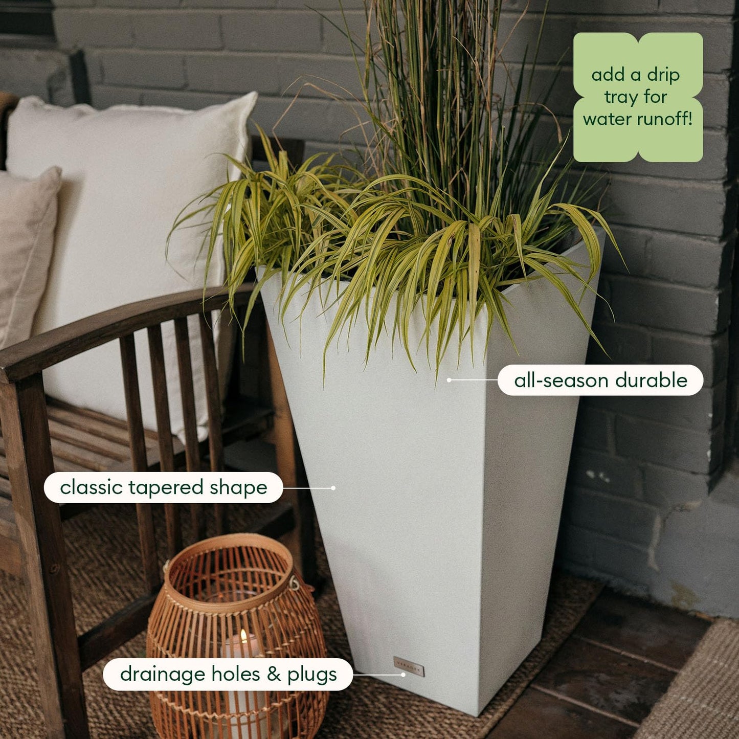 Veradek V-Resin Indoor/Outdoor Taper Planter, Set of 2 (30 inch, Black)