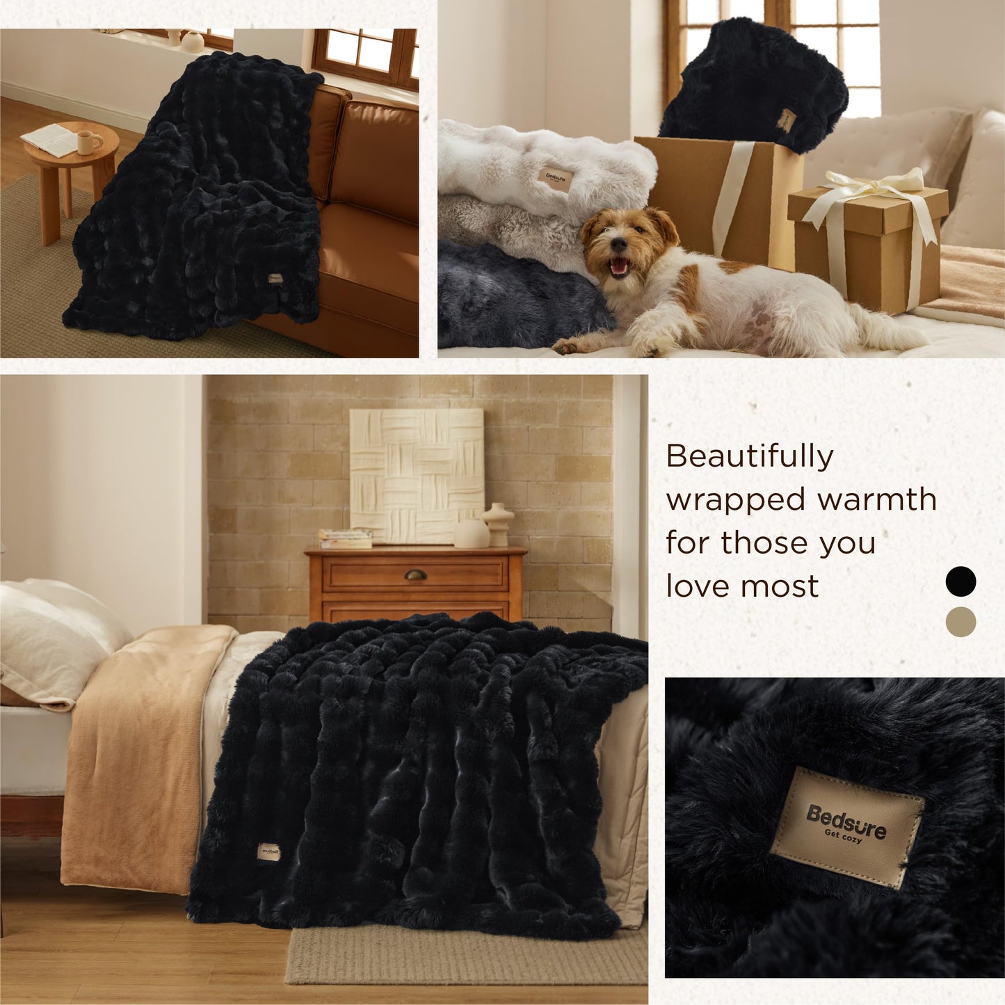 Bedsure GentleSoft Fluffy Fuzzy Tie-dye Taupe Throw Blanket for Bed, Soft Cozy Fleece Faux Fur Blanket for Couch, Taupe Room Decor Minky Velvet Sofa Cover, Women Gifts Thick Warm Plush Winter Bedding