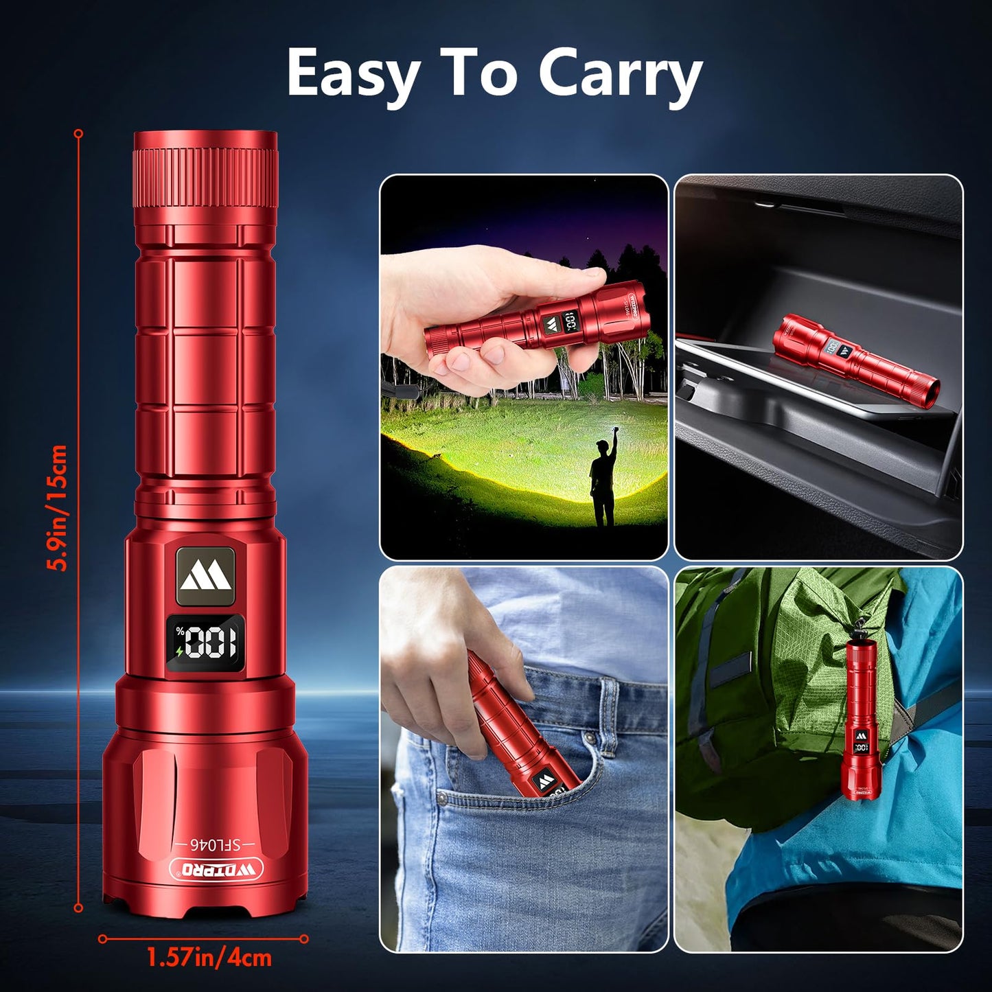 Wdtpro LED Rechargeable Flashlight 2Pack, 3Modes Super Bright High Lumens Flashlights, Zoomable Tactical Flashlight with LCD Display, IP65 Waterproof Flashlights for Home Emergency Camping & Gifts Men