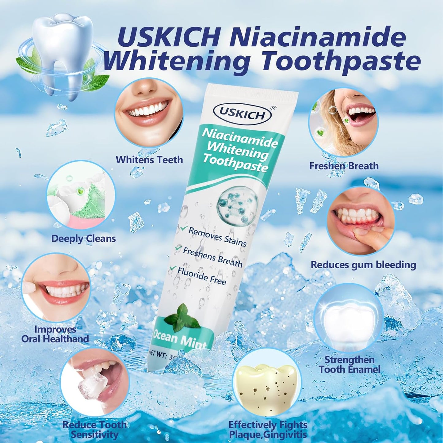 7.5% Nano-Hydroxyapatite Toothpaste,3 Pack Fresh Breath Whitening Toothpaste for Remineralizing Enamel & Sensitive Relief,Antiplaque,Natural Peppermint,Fluoride-Free
