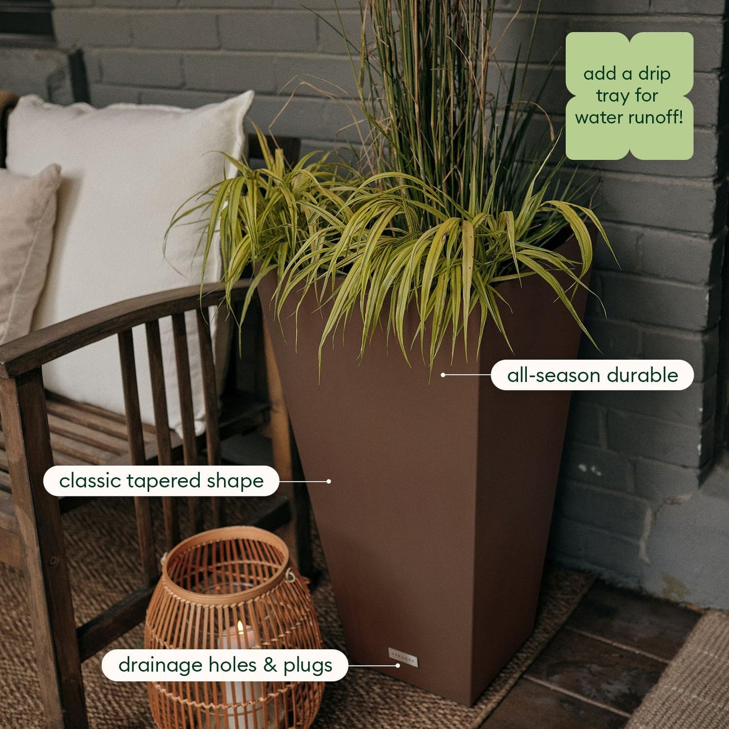 Veradek V-Resin Indoor/Outdoor Taper Planter, Set of 2 (30 inch, Black)