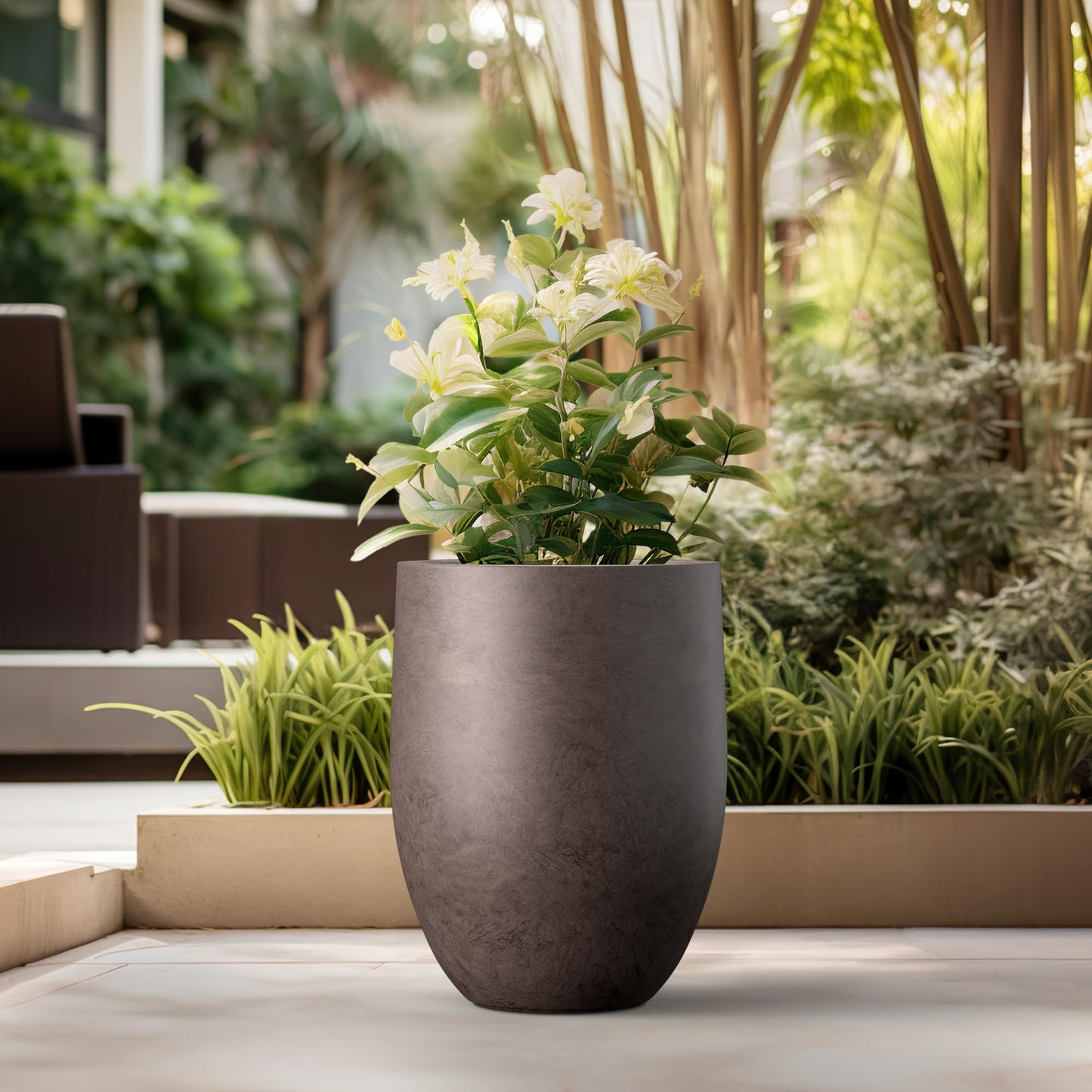 Kante Tall Concrete Planter, 21.7-Inch Height Weathered Concrete Large Indoor Outdoor Plant Pot with Drainage Hole for Patio Garden Home, Modern Decor for Flowers and Tree
