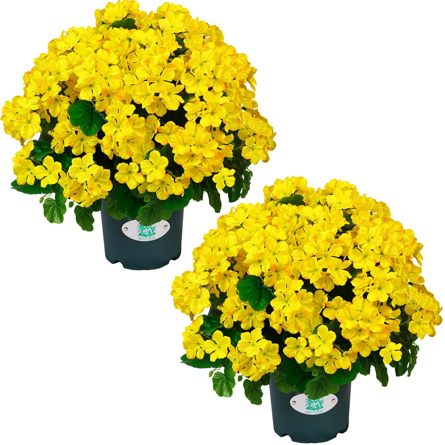QIANYUN Artificial Geranium Bush – 20 Inch Outdoor Potted Artificial Plant for Front Porch, UV Resistant Faux Flower Bush for Garden, Yard & Patio Decor (2 Pack)