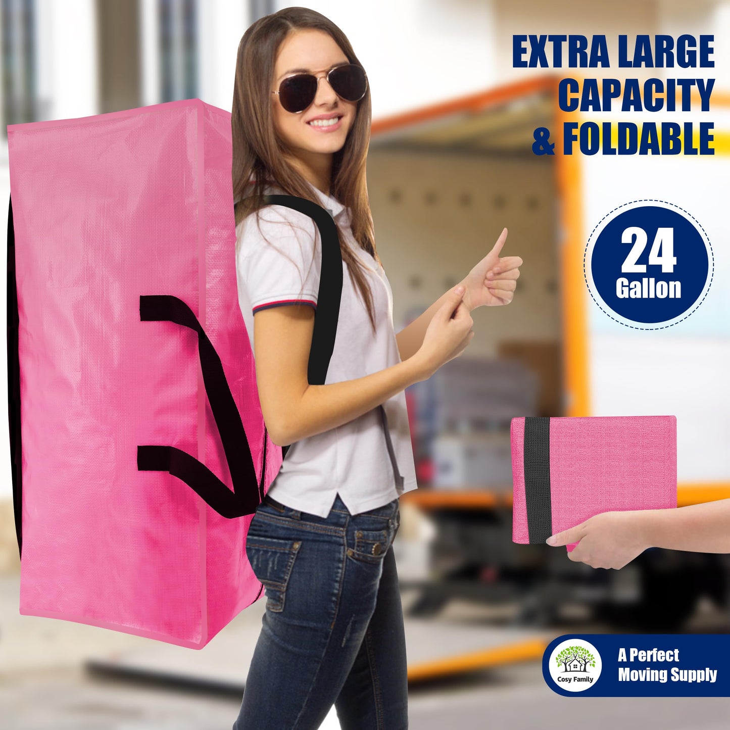 Cosy Family 8 Pack Heavy Duty Extra Large Moving Bags with Backpack Straps - Strong Handles & Zippers, Storage Totes For Space Saving, Fold Flat, Alternative to Moving Box (Set of 8, Blue)