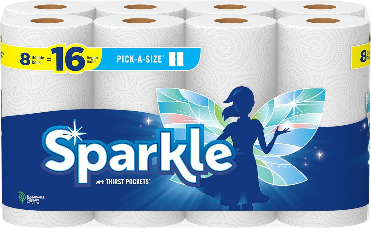Sparkle Pick-A-Size Paper Towels, 6 Double Rolls (660 Sheets Total) - Strong 2-Ply Towels for Kitchen Cleanup and Everyday Messes