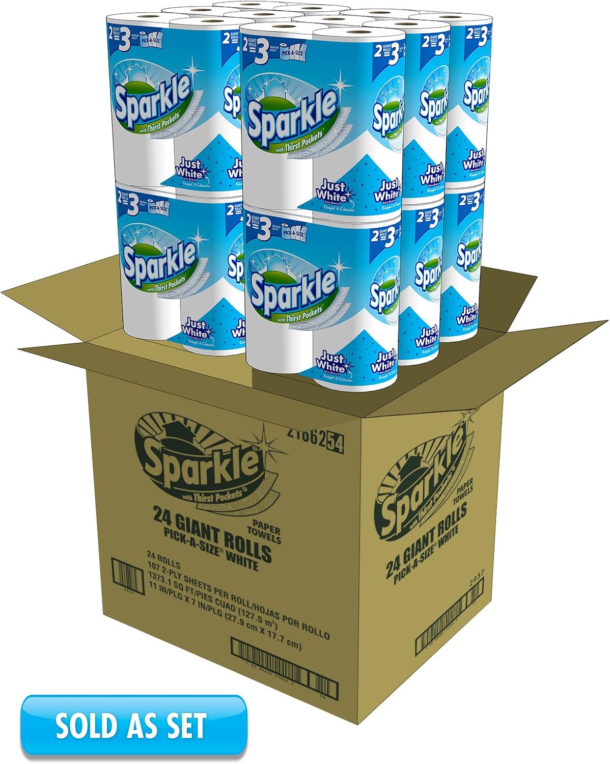 Sparkle Pick-A-Size Paper Towels, 6 Double Rolls (660 Sheets Total) - Strong 2-Ply Towels for Kitchen Cleanup and Everyday Messes