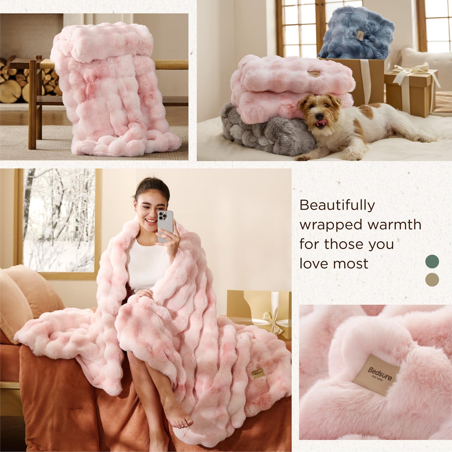 Bedsure GentleSoft Fluffy Fuzzy Tie-dye Taupe Throw Blanket for Bed, Soft Cozy Fleece Faux Fur Blanket for Couch, Taupe Room Decor Minky Velvet Sofa Cover, Women Gifts Thick Warm Plush Winter Bedding