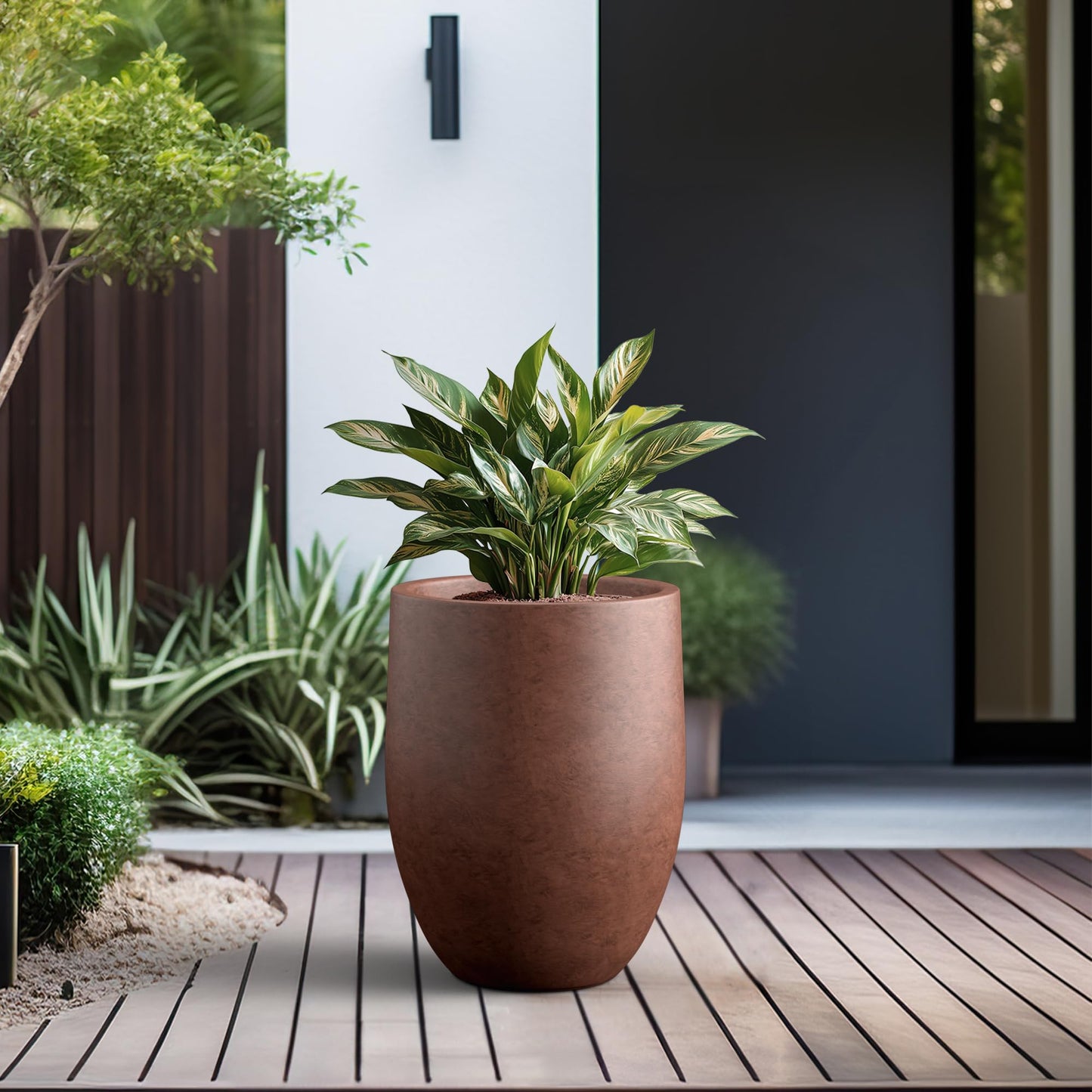 Kante Tall Concrete Planter, 21.7-Inch Height Weathered Concrete Large Indoor Outdoor Plant Pot with Drainage Hole for Patio Garden Home, Modern Decor for Flowers and Tree