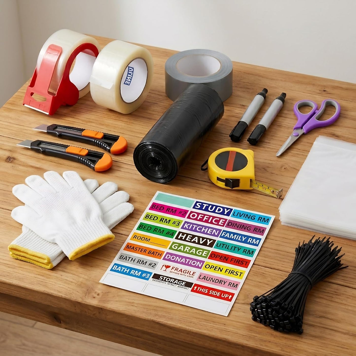 Moving Kit, Packing Supplies Set, Moving Supplies: Tape, Tape Dispenser, Duct Tape, Scissors, Utility Knifes