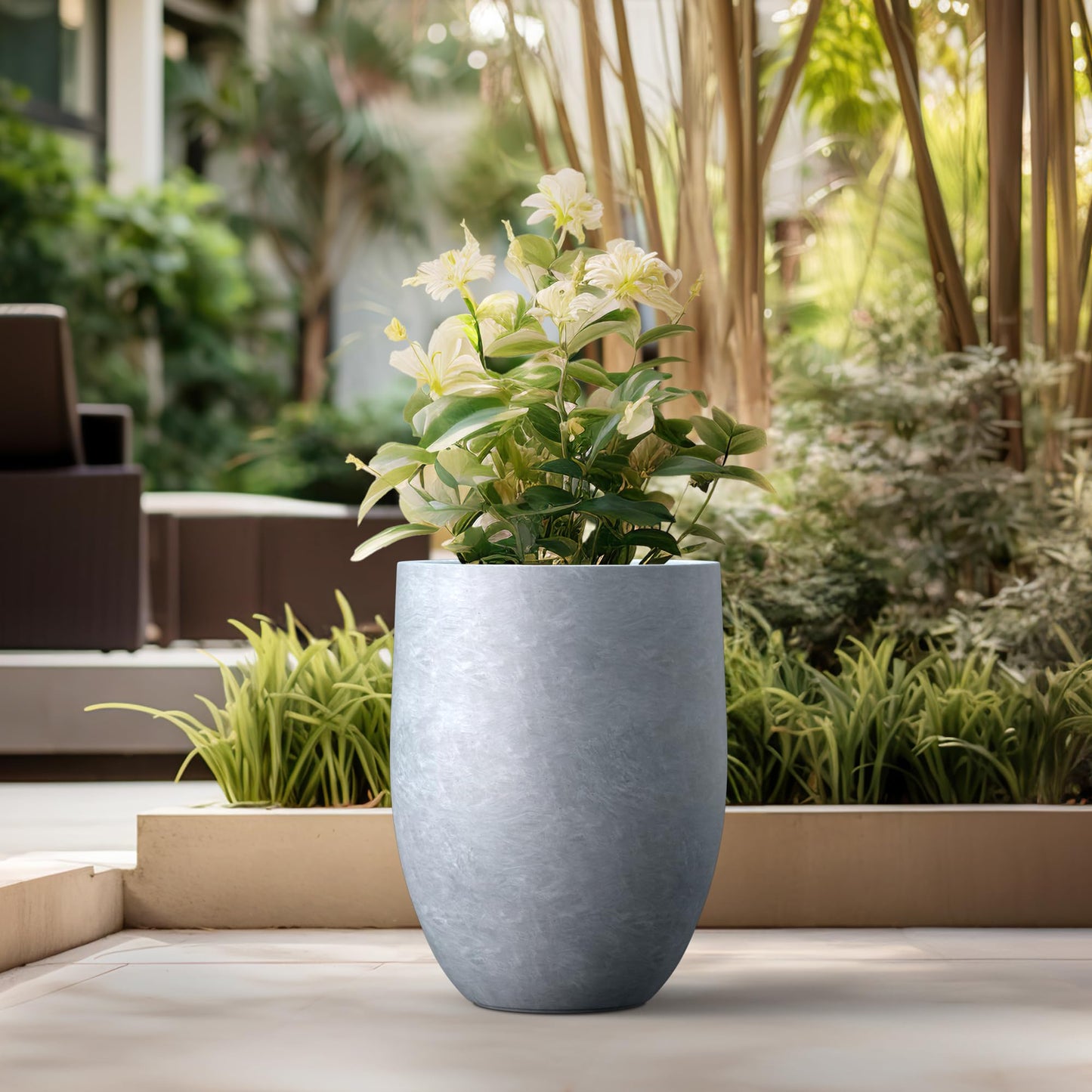 Kante Tall Concrete Planter, 21.7-Inch Height Weathered Concrete Large Indoor Outdoor Plant Pot with Drainage Hole for Patio Garden Home, Modern Decor for Flowers and Tree