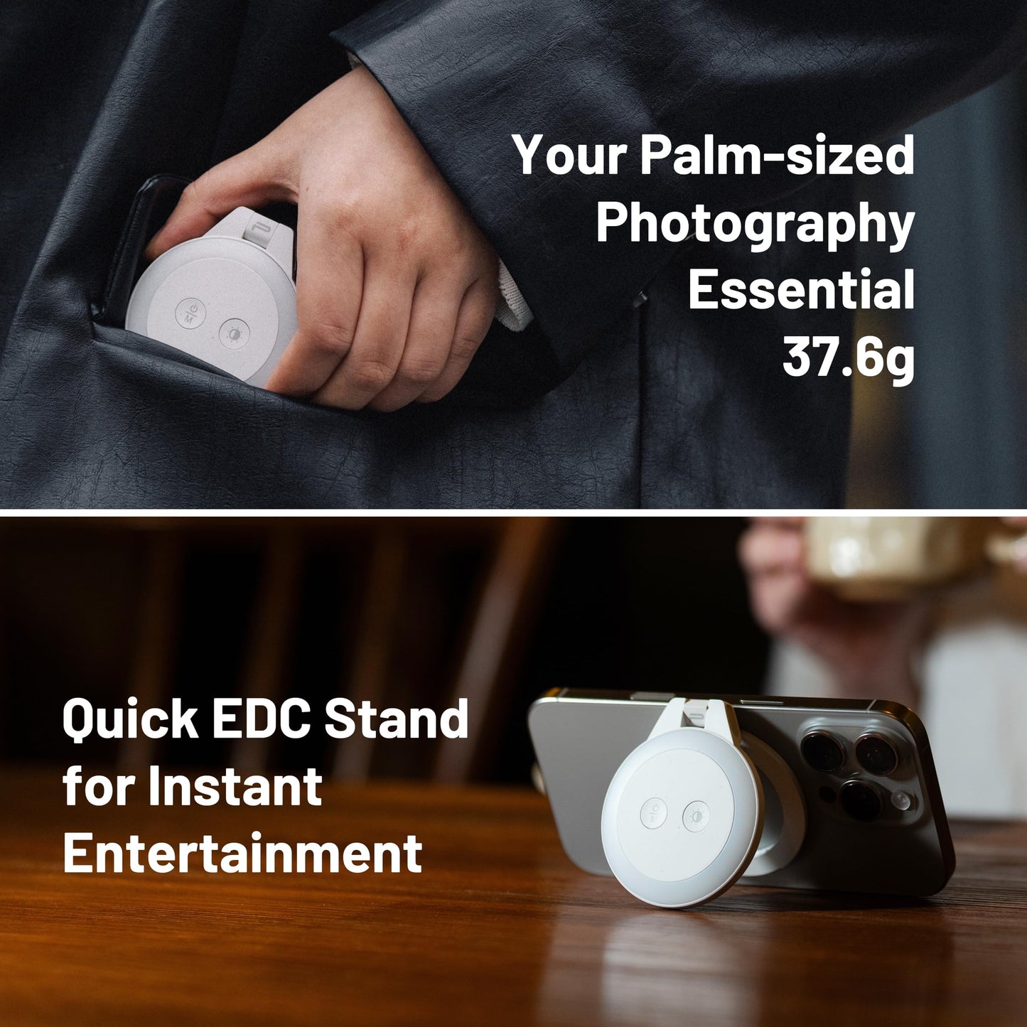 PGYTECH MagCam Phone Camera Grip with App, Built in 3000mAh Powerbank/Detachable Bluetooth Remote/Phone Stand, 3-in-1 Magnetic Camera Phone Grip with MagSafe Wireless Charging, Grey