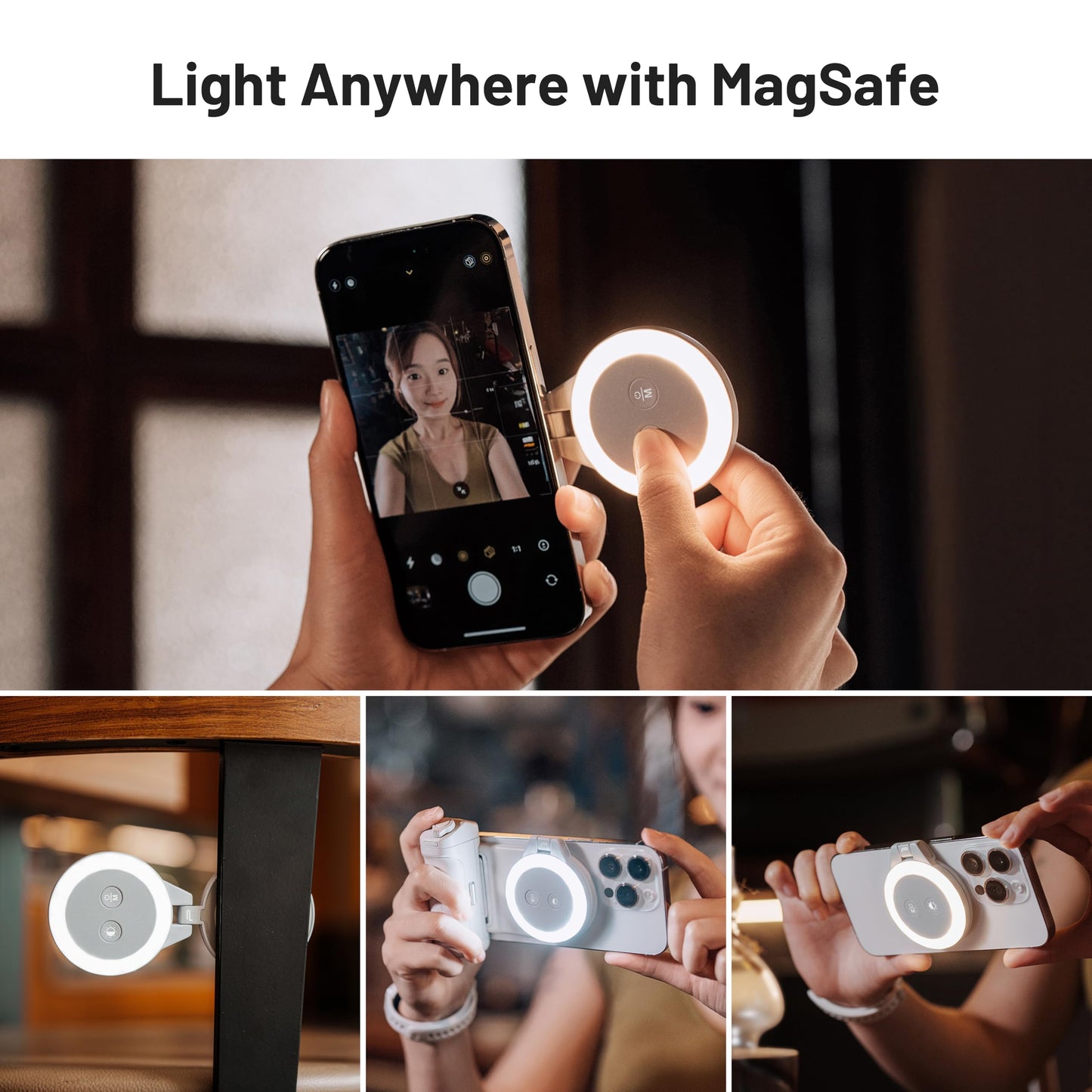 PGYTECH MagCam Phone Camera Grip with App, Built in 3000mAh Powerbank/Detachable Bluetooth Remote/Phone Stand, 3-in-1 Magnetic Camera Phone Grip with MagSafe Wireless Charging, Grey