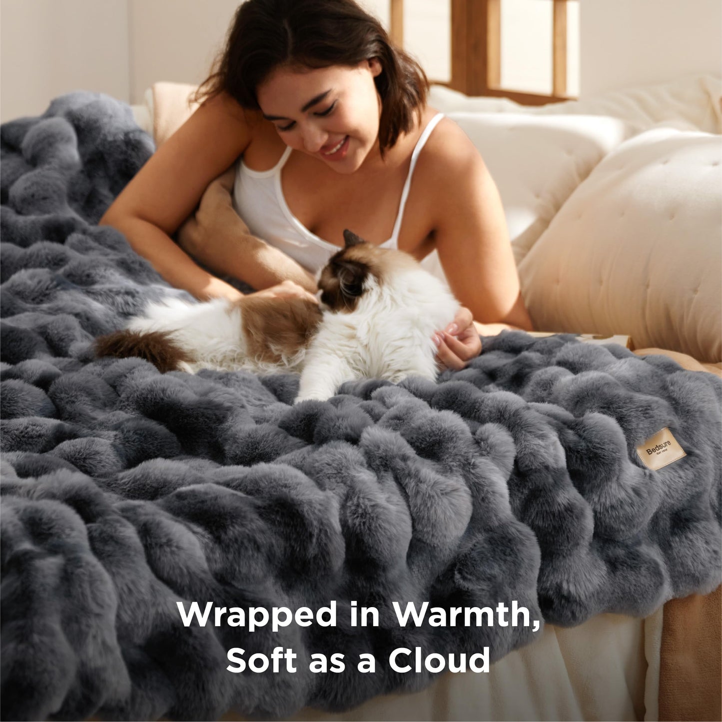 Bedsure GentleSoft Fluffy Fuzzy Tie-dye Taupe Throw Blanket for Bed, Soft Cozy Fleece Faux Fur Blanket for Couch, Taupe Room Decor Minky Velvet Sofa Cover, Women Gifts Thick Warm Plush Winter Bedding