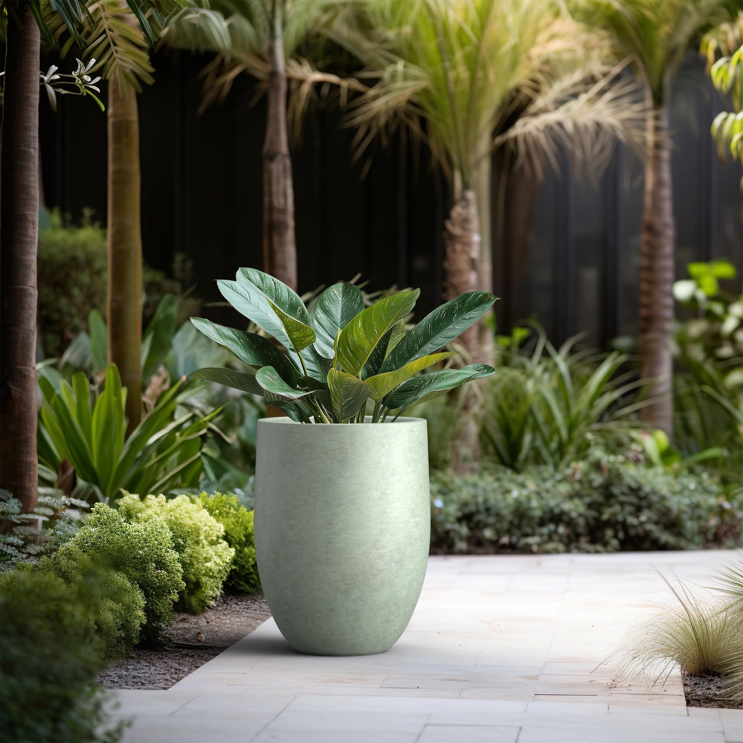 Kante Tall Concrete Planter, 21.7-Inch Height Weathered Concrete Large Indoor Outdoor Plant Pot with Drainage Hole for Patio Garden Home, Modern Decor for Flowers and Tree