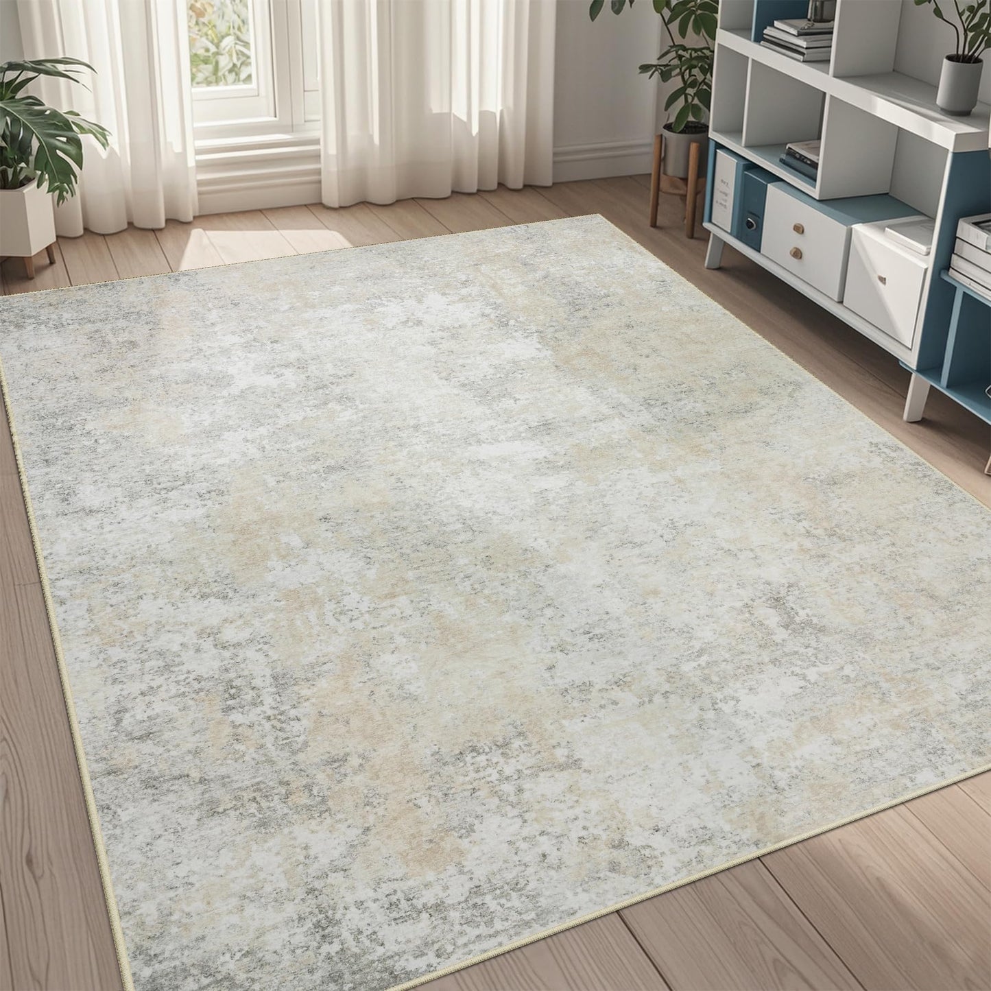 9x12 Area Rugs for Living Room Washable: Abstract Large Rug for Dining Room Bedroom Carpet Non Slip 9 by 12 Indoor Modern Nursery Home Office Blue Grey