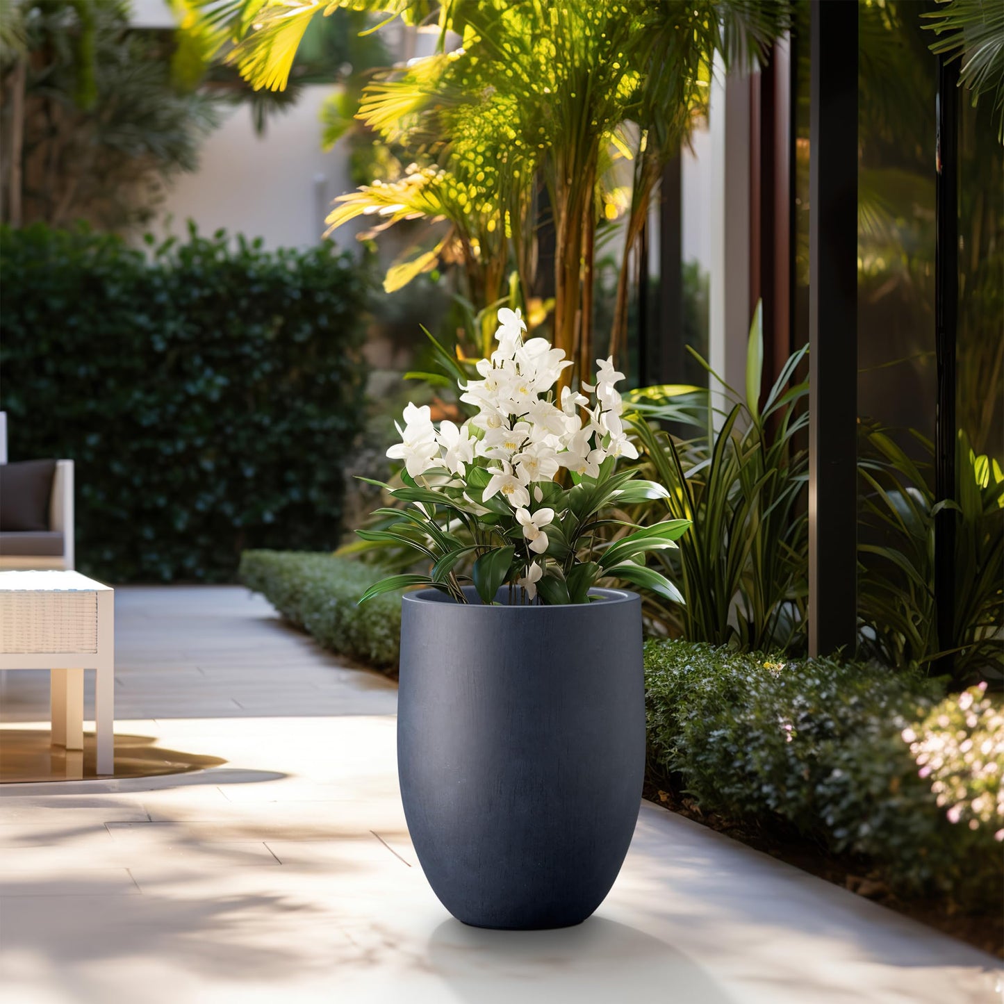 Kante Tall Concrete Planter, 21.7-Inch Height Weathered Concrete Large Indoor Outdoor Plant Pot with Drainage Hole for Patio Garden Home, Modern Decor for Flowers and Tree