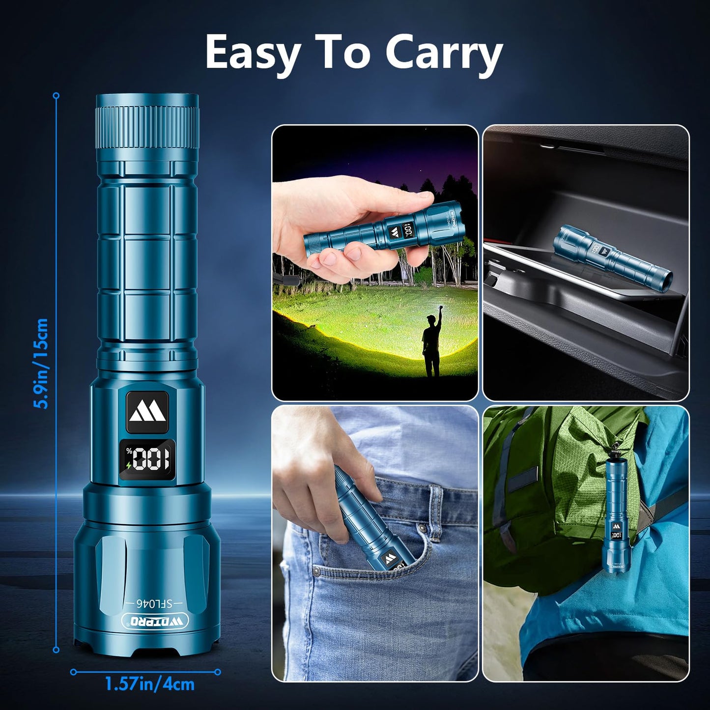 Wdtpro LED Rechargeable Flashlight 2Pack, 3Modes Super Bright High Lumens Flashlights, Zoomable Tactical Flashlight with LCD Display, IP65 Waterproof Flashlights for Home Emergency Camping & Gifts Men