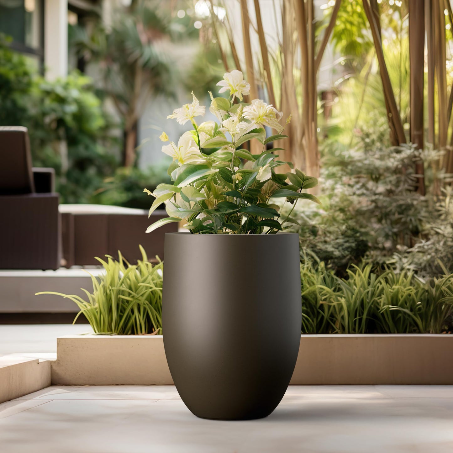 Kante Tall Concrete Planter, 21.7-Inch Height Weathered Concrete Large Indoor Outdoor Plant Pot with Drainage Hole for Patio Garden Home, Modern Decor for Flowers and Tree