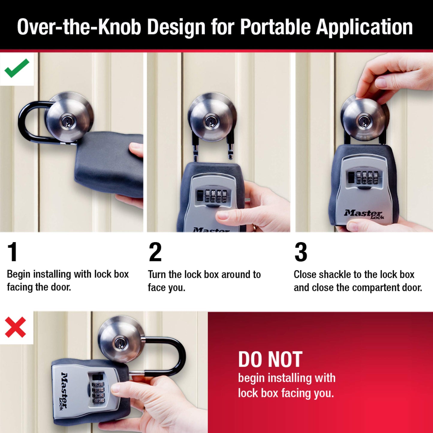 Master Lock Key Lock Box, Outdoor Lock Box for House Keys, Portable Combination Lockbox Resettable Code, 5400EC, Black