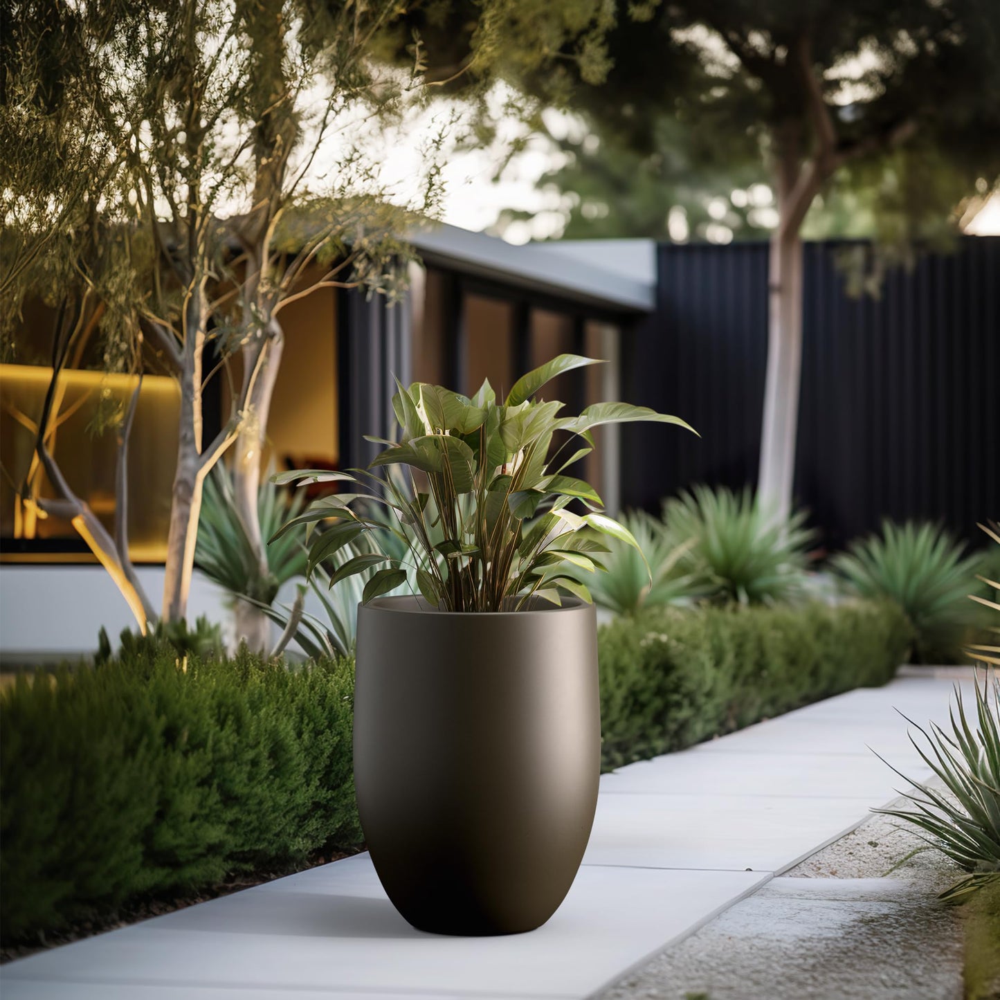 Kante Tall Concrete Planter, 21.7-Inch Height Weathered Concrete Large Indoor Outdoor Plant Pot with Drainage Hole for Patio Garden Home, Modern Decor for Flowers and Tree