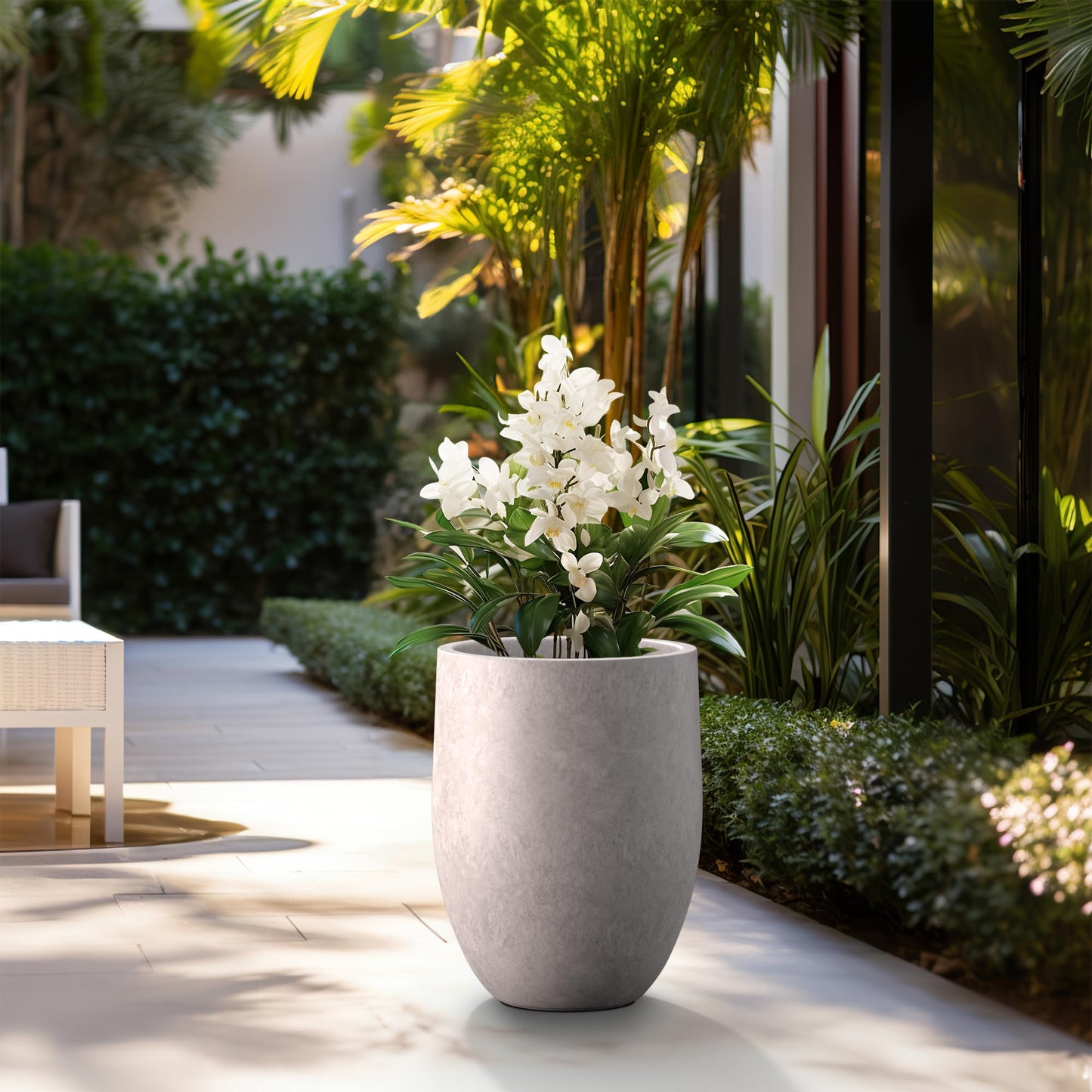 Kante Tall Concrete Planter, 21.7-Inch Height Weathered Concrete Large Indoor Outdoor Plant Pot with Drainage Hole for Patio Garden Home, Modern Decor for Flowers and Tree