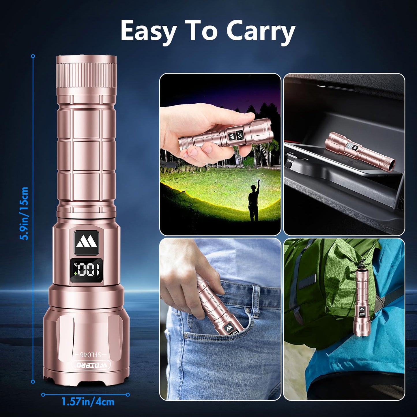 Wdtpro LED Rechargeable Flashlight 2Pack, 3Modes Super Bright High Lumens Flashlights, Zoomable Tactical Flashlight with LCD Display, IP65 Waterproof Flashlights for Home Emergency Camping & Gifts Men