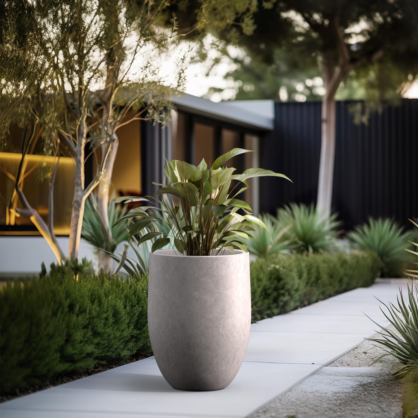 Kante Tall Concrete Planter, 21.7-Inch Height Weathered Concrete Large Indoor Outdoor Plant Pot with Drainage Hole for Patio Garden Home, Modern Decor for Flowers and Tree