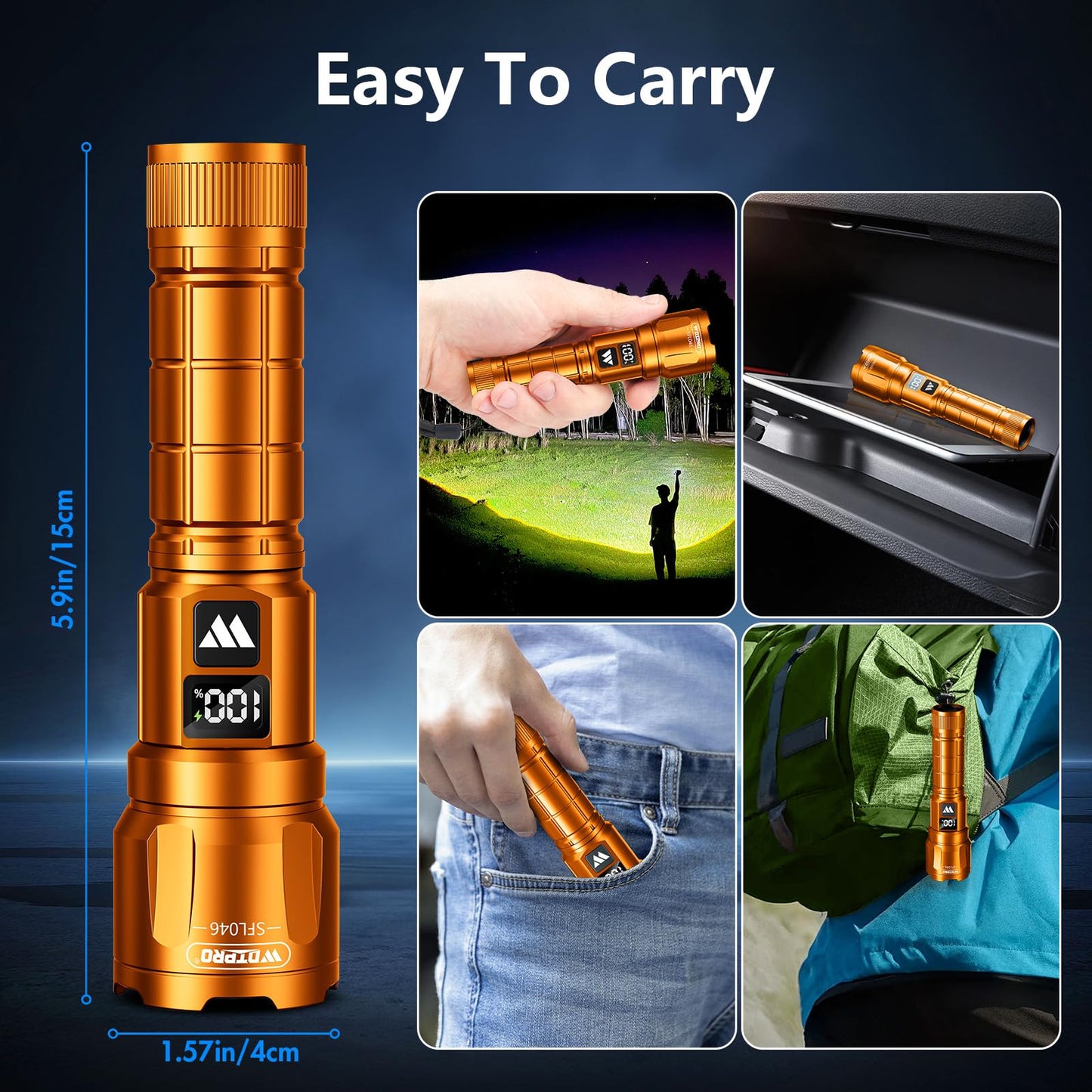 Wdtpro LED Rechargeable Flashlight 2Pack, 3Modes Super Bright High Lumens Flashlights, Zoomable Tactical Flashlight with LCD Display, IP65 Waterproof Flashlights for Home Emergency Camping & Gifts Men