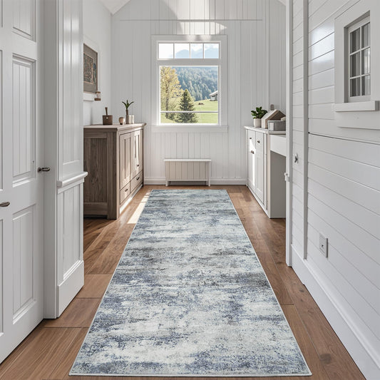 9x12 Area Rugs for Living Room Washable: Abstract Large Rug for Dining Room Bedroom Carpet Non Slip 9 by 12 Indoor Modern Nursery Home Office Blue Grey