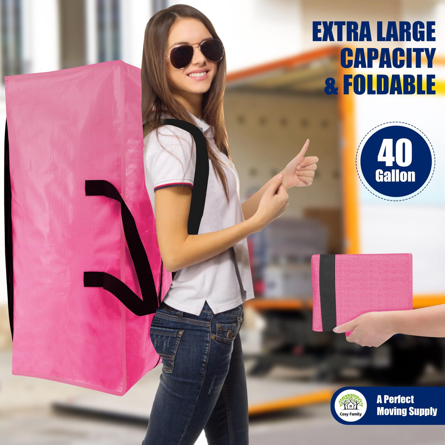 Cosy Family 8 Pack Heavy Duty Extra Large Moving Bags with Backpack Straps - Strong Handles & Zippers, Storage Totes For Space Saving, Fold Flat, Alternative to Moving Box (Set of 8, Blue)