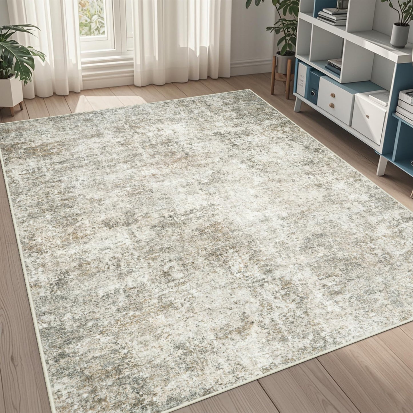 9x12 Area Rugs for Living Room Washable: Abstract Large Rug for Dining Room Bedroom Carpet Non Slip 9 by 12 Indoor Modern Nursery Home Office Blue Grey