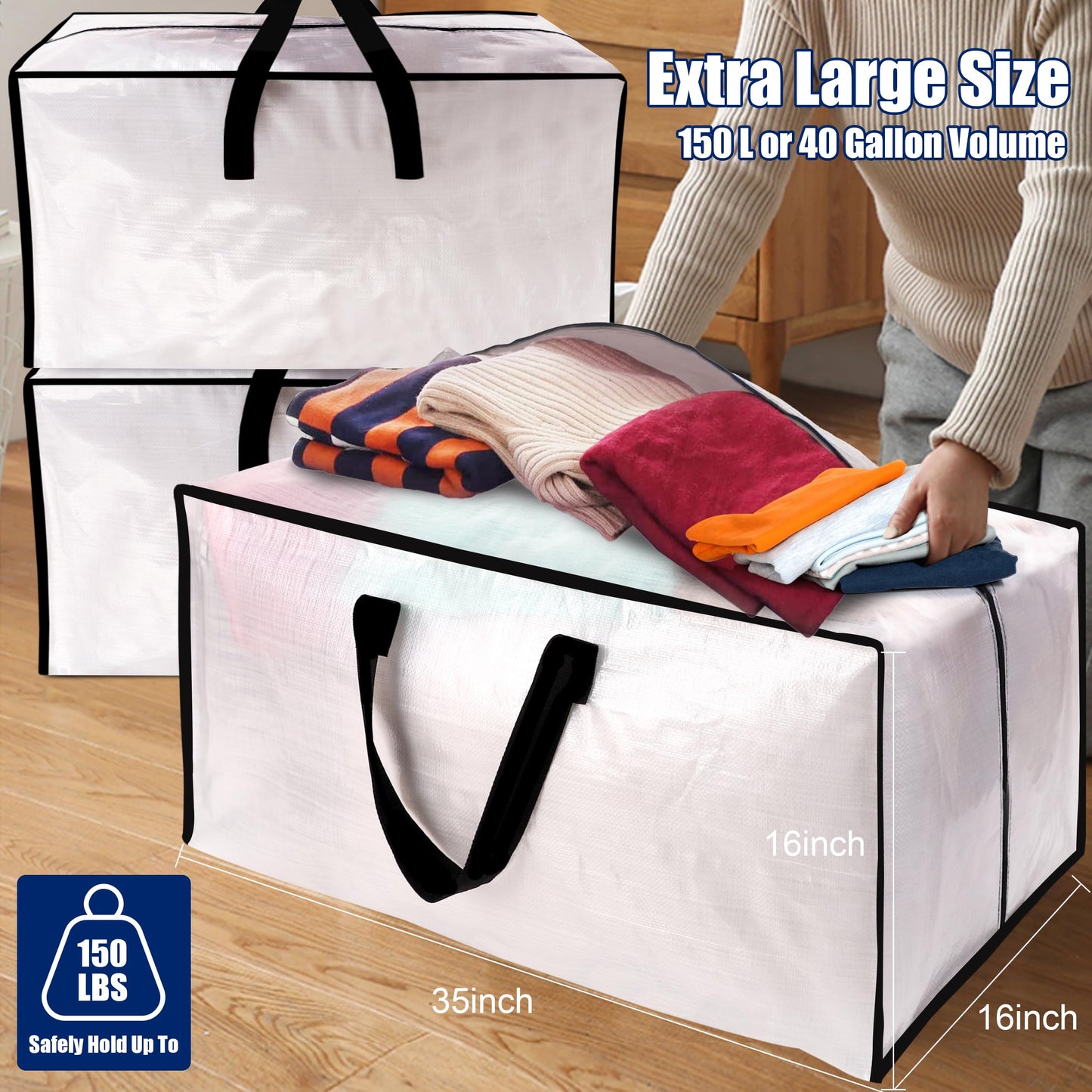 Cosy Family 8 Pack Heavy Duty Extra Large Moving Bags with Backpack Straps - Strong Handles & Zippers, Storage Totes For Space Saving, Fold Flat, Alternative to Moving Box (Set of 8, Blue)
