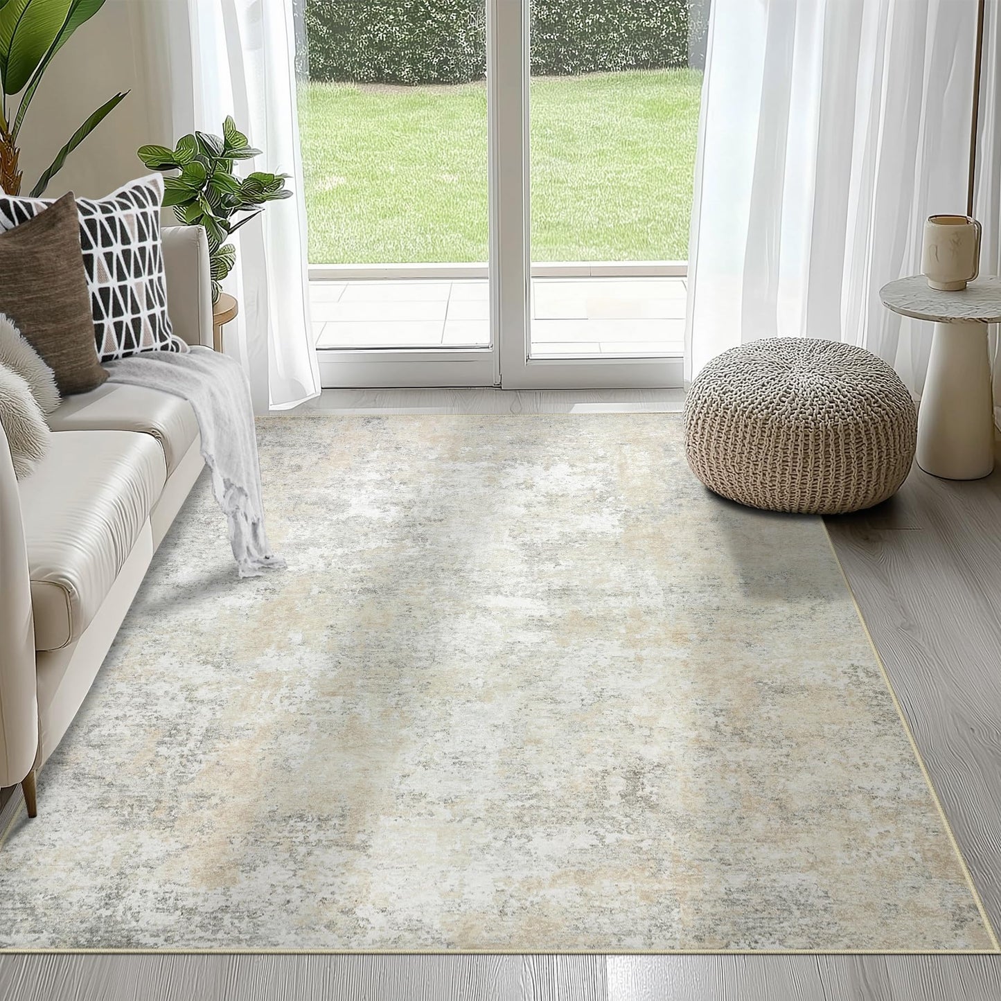 9x12 Area Rugs for Living Room Washable: Abstract Large Rug for Dining Room Bedroom Carpet Non Slip 9 by 12 Indoor Modern Nursery Home Office Blue Grey