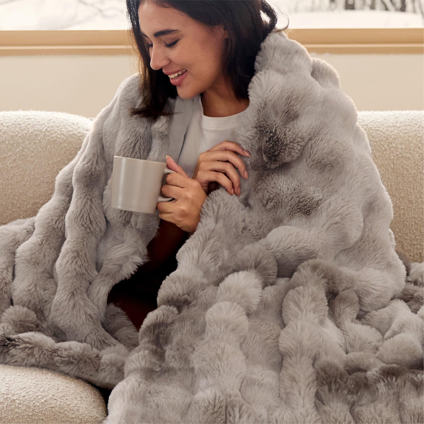 Bedsure GentleSoft Fluffy Fuzzy Tie-dye Taupe Throw Blanket for Bed, Soft Cozy Fleece Faux Fur Blanket for Couch, Taupe Room Decor Minky Velvet Sofa Cover, Women Gifts Thick Warm Plush Winter Bedding