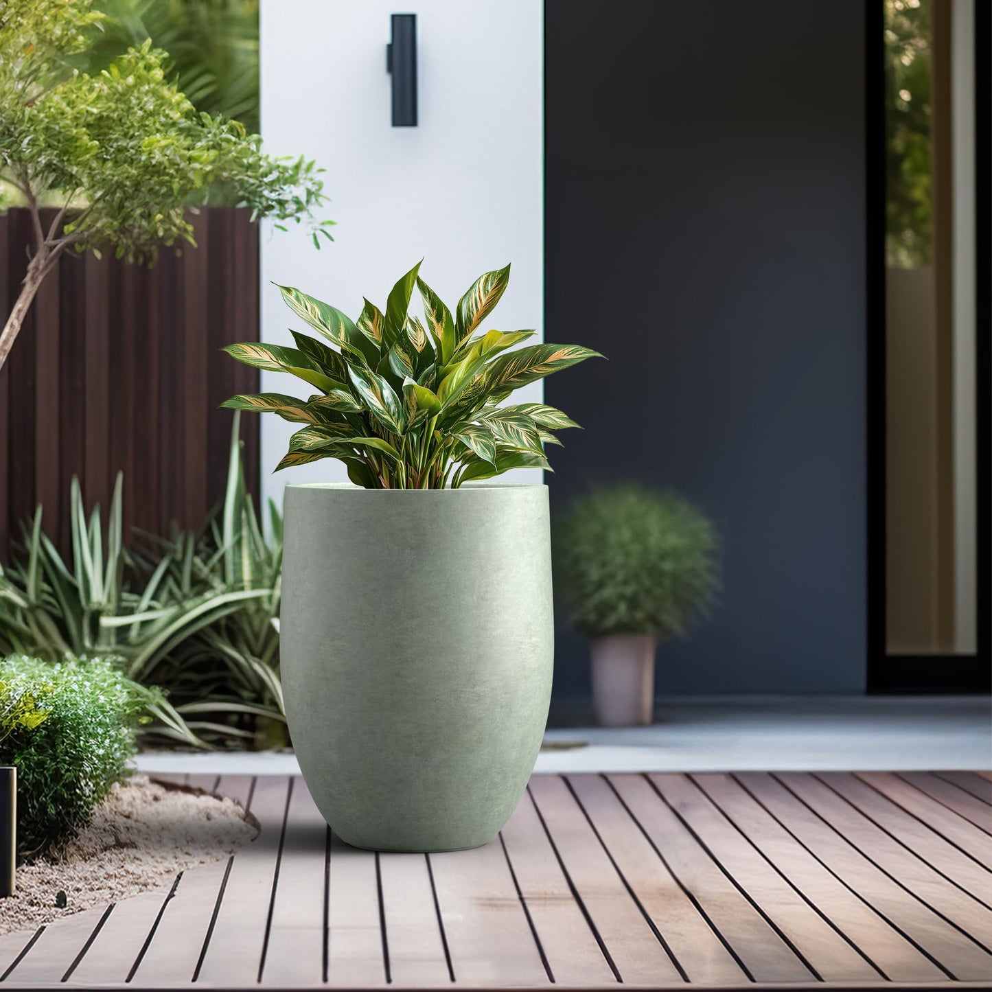 Kante Tall Concrete Planter, 21.7-Inch Height Weathered Concrete Large Indoor Outdoor Plant Pot with Drainage Hole for Patio Garden Home, Modern Decor for Flowers and Tree