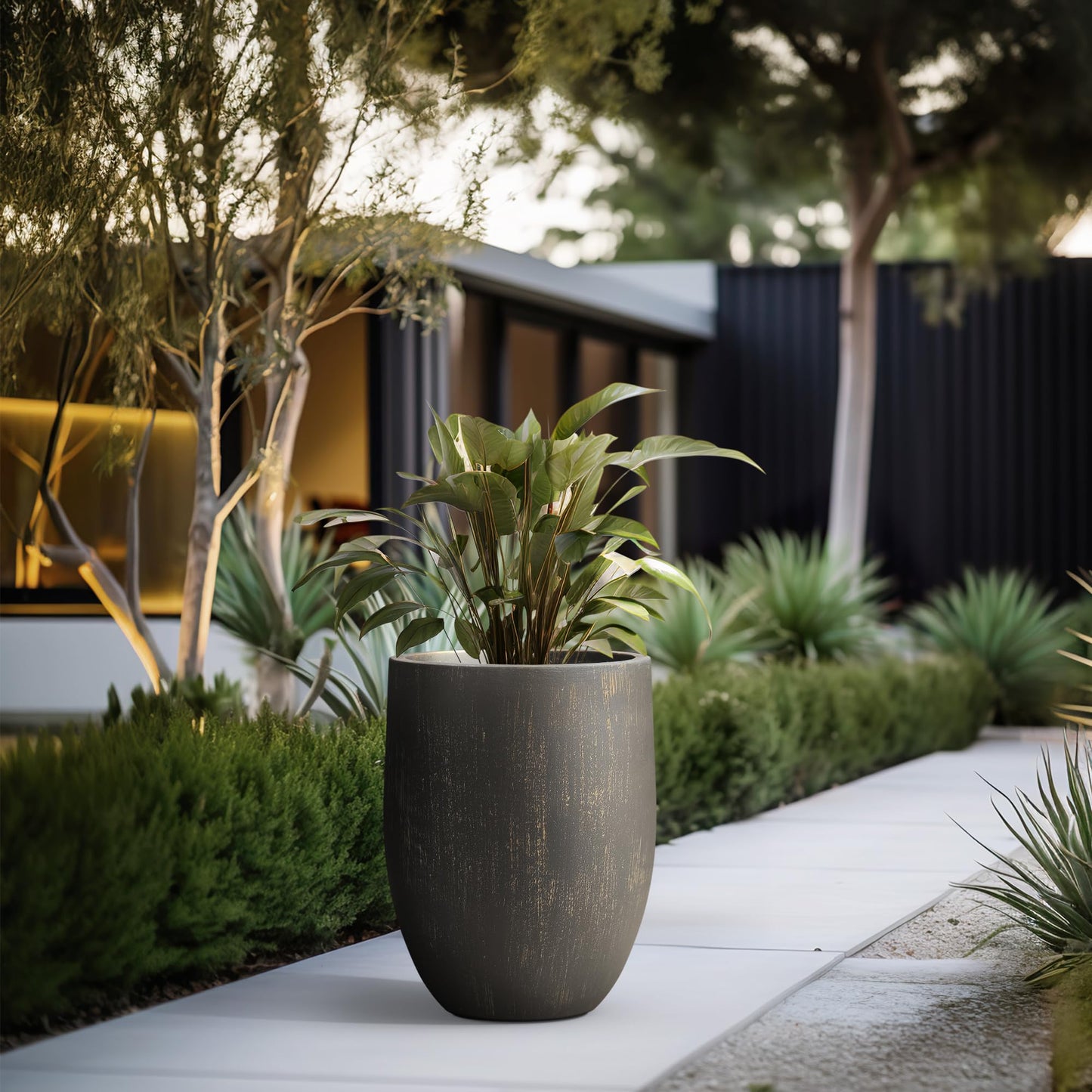 Kante Tall Concrete Planter, 21.7-Inch Height Weathered Concrete Large Indoor Outdoor Plant Pot with Drainage Hole for Patio Garden Home, Modern Decor for Flowers and Tree