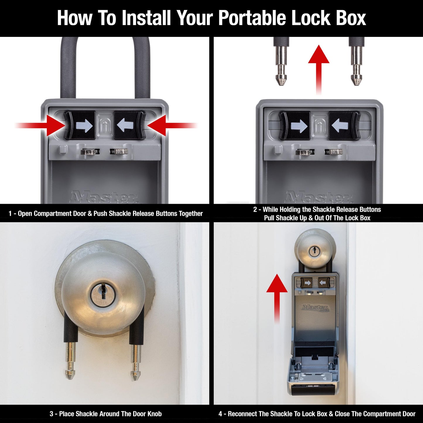 Master Lock Key Lock Box, Outdoor Lock Box for House Keys, Portable Combination Lockbox Resettable Code, 5400EC, Black