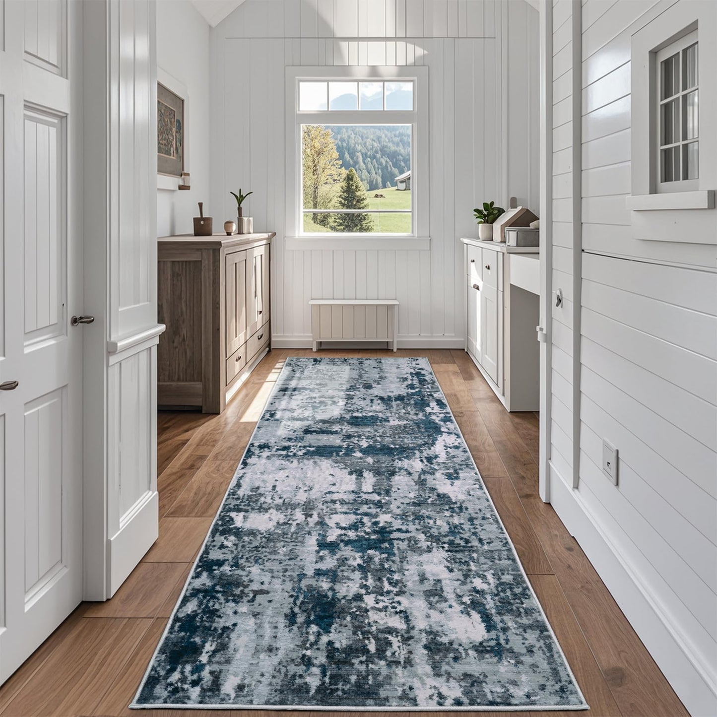 9x12 Area Rugs for Living Room Washable: Abstract Large Rug for Dining Room Bedroom Carpet Non Slip 9 by 12 Indoor Modern Nursery Home Office Blue Grey
