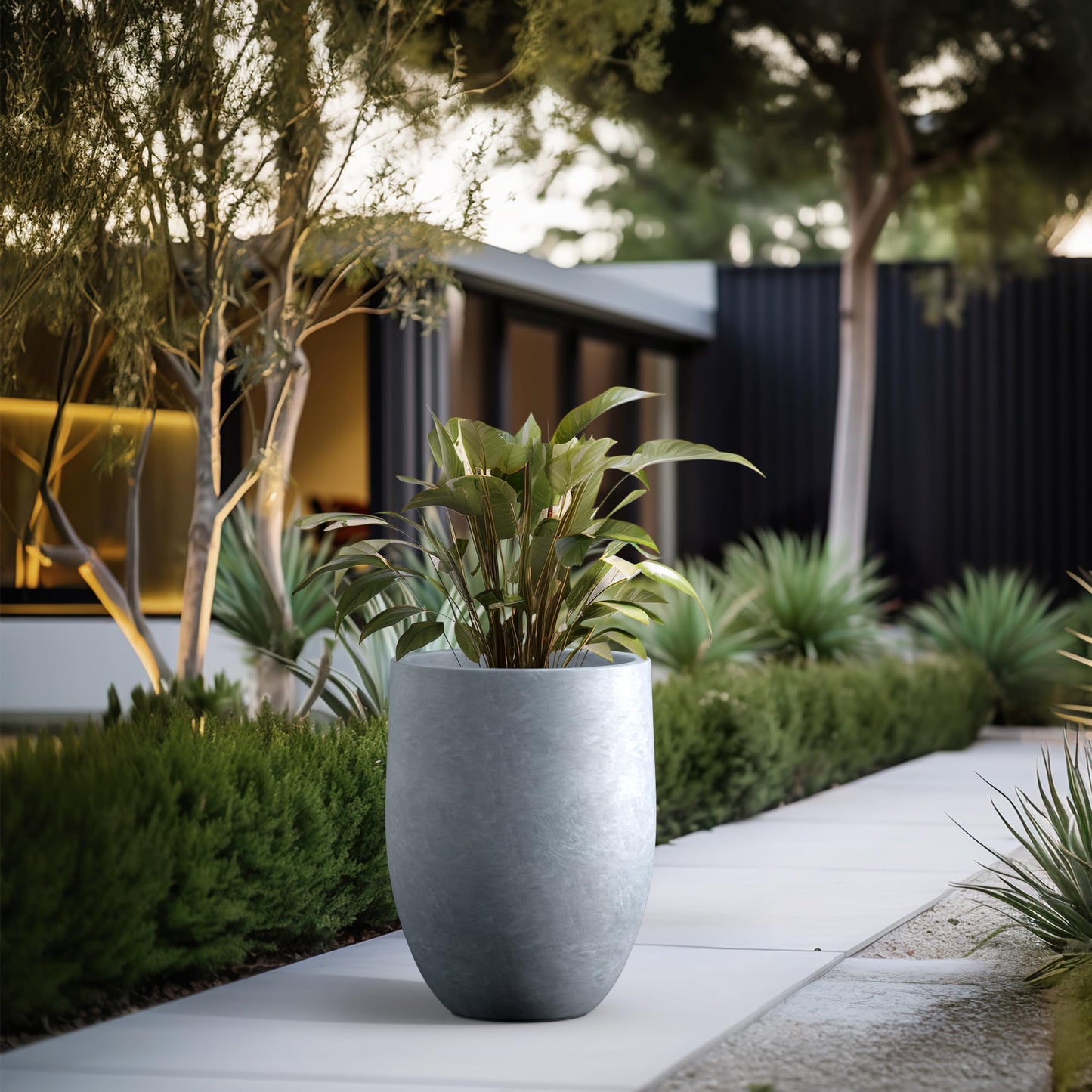 Kante Tall Concrete Planter, 21.7-Inch Height Weathered Concrete Large Indoor Outdoor Plant Pot with Drainage Hole for Patio Garden Home, Modern Decor for Flowers and Tree