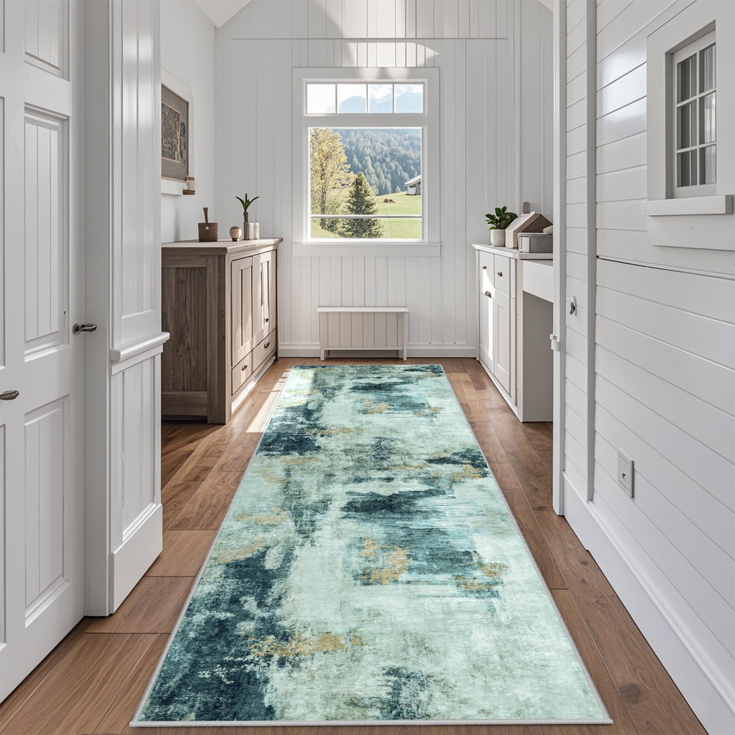 9x12 Area Rugs for Living Room Washable: Abstract Large Rug for Dining Room Bedroom Carpet Non Slip 9 by 12 Indoor Modern Nursery Home Office Blue Grey