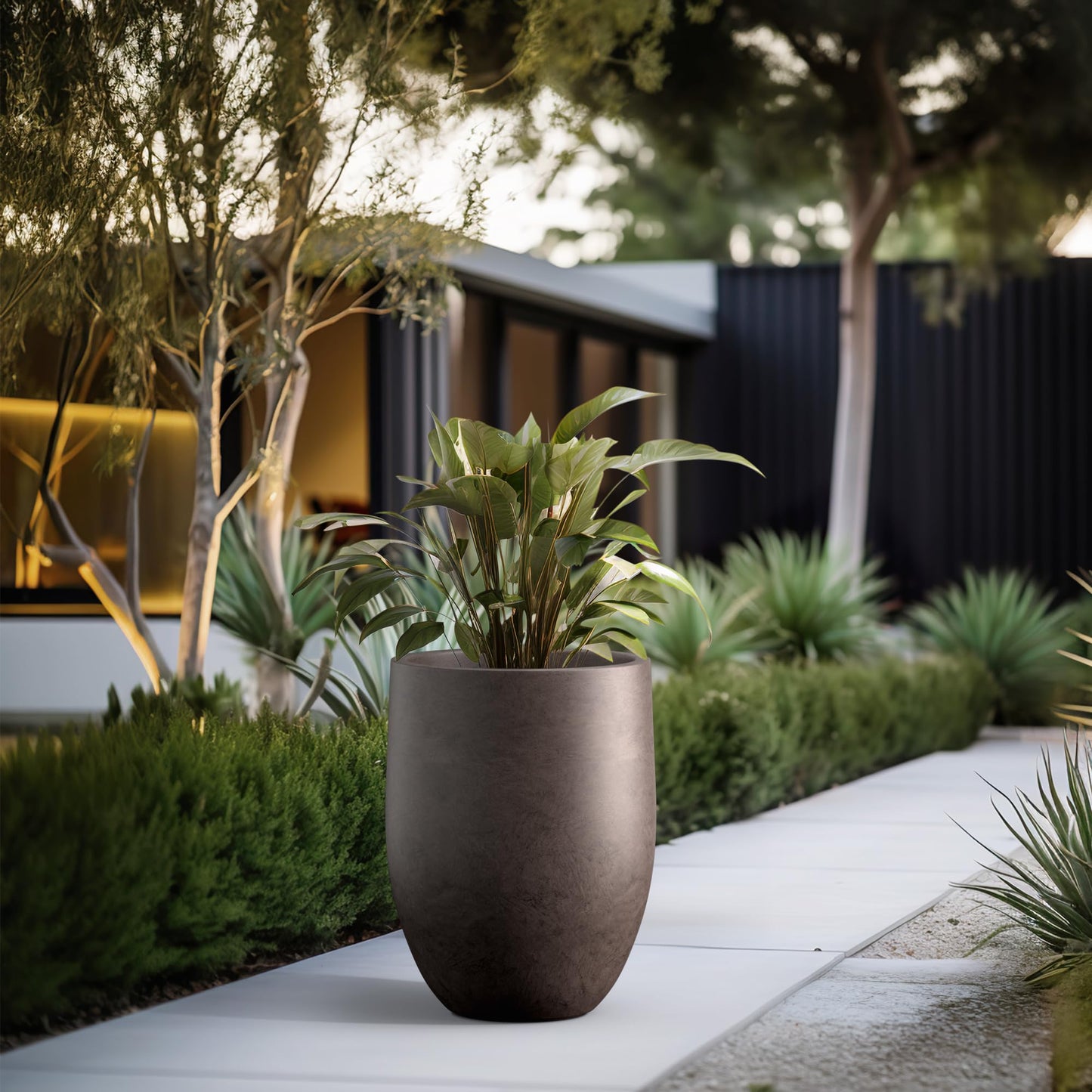 Kante Tall Concrete Planter, 21.7-Inch Height Weathered Concrete Large Indoor Outdoor Plant Pot with Drainage Hole for Patio Garden Home, Modern Decor for Flowers and Tree